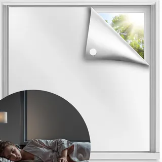 Qualsen Verdunklungsrollo ohne Bohren 100x145cm Dachfenster Verdunkelung Tragbare Verdunkelungsfolie Reisen Sonnenschutz Verdunklungsstoff 104% Lichtundurchlässig Fenster Verdunkelung (Silber-Silber)