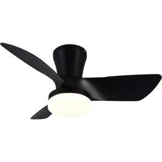 REALITY LEUCHTEN LED Deckenleuchte "RANDERS mit Ventilator, Deckenventilator mit Licht inkl Fernbedienung", schwarz (schwarz matt), 1, Ø 76cm H: 26cm, 1 Stk., Leuchten, 6 Geschwindigkeiten Timer Vor- & Rücklauf LED dimmbar CCT Nachtlicht, LED Deckenleuchte