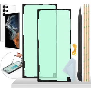 YHX-OU 6.8'' Akkudeckel wasserdichte Folie Klebefolie für Samsung Galaxy S22 Ultra 5G Akkudeckel Dichtung Kleber Adhesive[2 Stück] +Brecheisen+Gummiband+Displayputztuch