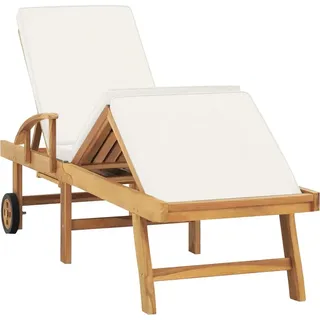 vidaXL Sonnenliege mit Auflage Massivholz Teak Creme - Creme