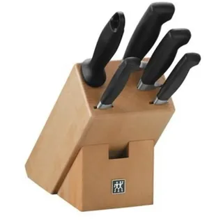 ZWILLING Vier Sterne Messerblock, 6-teilig, Holzblock Buche, Messer und Wetzstab, Rostfreier Spezialstahl/Ergonomischer Kunststoff-Griff, Schwarz [Made in Germany]