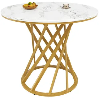 Okwish Küchentisch Ø 80 cm Gold/Weiß