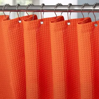 Waffel Duschvorhang mit Metall Duschvorhangringe Stoff Textil Badewannenvorhang Anti Schimmel Bad Vorhang Set Wasserdicht Badewanne Vorhang Schwerer Shower Curtain Badezimmer - 182 x 198cm (Orange)