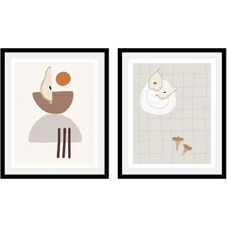 Bild QUEENCE "Set Helmut", braun (farbe rahmen: schwarz, farbe bild(er): braun), B:30cm H:40cm, Acrylglas, Holz, Papier, Bilder, Bild, gerahmt