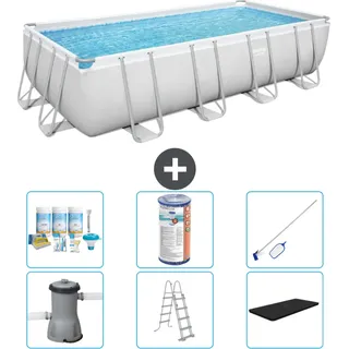 Bestway Rechteckiges Power Steel-Schwimmbecken – 488 x 244 x 122 – Grau, inklusive Pumpe – Leiter – Abdeckung Wartungspaket - Filter - Reinigungskit