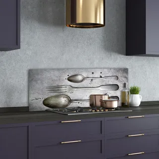 Tulup® Küchenrückwand Spritzschutz aus Glas -125x50 -Spritzschutz auf gehärtetes Glas Deko Vintage / Retro Besteck