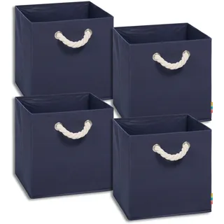 Storanda | 4er Set Aufbewahrungsbox | Kordel Griffband | Stabile & Faltbare Boxen | Regalboxen für Würfelregal Kallax | Ideal für Zuhause & Kinderzimmer | 30x30x30 cm | Dunkelblau