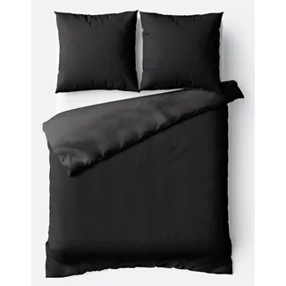 Teddyplüsch Bettwäscheset 155x220 cm Schwarz Anthrazit Einfarbig Winter Kuschelig mit Reißverschluss - Schwarz