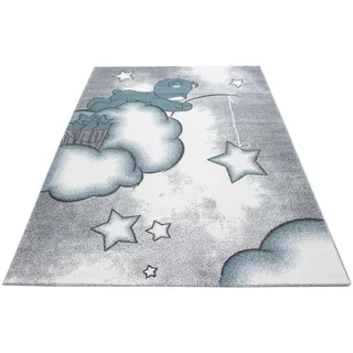 Kinderteppich , Blau, Grau, Weiß , Textil , Bär , rechteckig , 80x150 cm , Oeko-Tex® Standard 100 , für Fußbodenheizung geeignet, schmutzabweisend, für Hausstauballergiker geeignet, lichtunempfindlich, antistatisch, pflegeleicht, strapazierfähig, leicht zusammenrollbar , Teppiche und Böden, Teppiche, Kinderteppiche