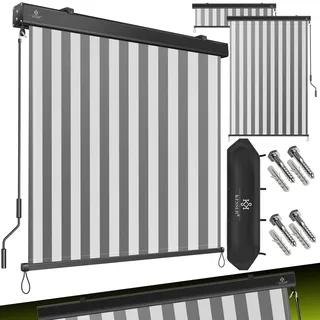 KESSER® Senkrechtmarkise Außenrollo Handkurbelmechanismus Balkonrollo Sonnen & Sichtschutz Beschattung Sonnenschutz Außen Rollo mit Kurbel Markisenkasten Balkon & Terrasse Inkl. Montageset & Abdeckung - Beige, Schwarz, Grau, dunkelgrün, Weiß