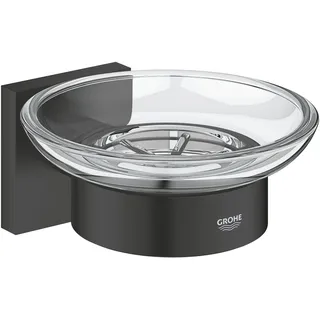 GROHE Start Cube, klebbare Seifenschale für das Bad, ohne Bohren (bis 5kg belastbar, mit Halter, verdeckte Befestigung, inkl. Schrauben und Dübel, Kleber separat kaufen), eckig, schwarz, 410962430