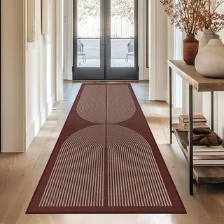 Capslpad Teppich Läufer Flur 80x200cm Waschbar Teppichläufer, Rot | Rutschfest Küchenteppich Jute Aussehen Teppich Küchenläufer Korridor läufer Flur Küche,Schlafzimmer, Balkon