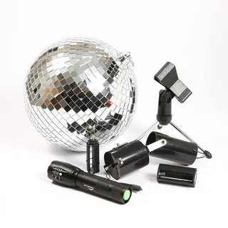 Discokugel Set - Mobile Party Kit - 20cm Spiegelugel, Batteriemotor, Pinspot, Stativ - Effektlicht Partylicht Komplettset