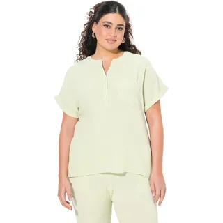 Ulla Popken Damen große Größen Übergrößen Plus Size Musselin-Bluse, Oversized, Tunika-Ausschnitt, Halbarm