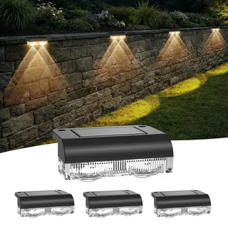 AGOTD Solar Wandleuchte Aussen, 4 Stück Solar Zaunleuchten für Außen, Wasserdicht Solarlampen für Außen, Dekorative Gartenleuchte Warmweiß, Außenwandleuchte LED, Solarleuchte Deko Balkon Terrasse