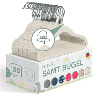 Blumtal Kinderkleiderbügel 30 Stück mit Samtbezug - 360° drehbare Kinder Kleiderbügel - platzsparend und robust - Baby Kleiderbügel rutschfest - Elfenbein