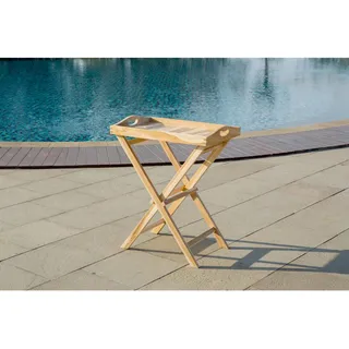 Livetastic Gartenbeistelltisch , Naturfarben , Holz , Teakholz , massiv , rechteckig , X-Form , 40x65x60 cm , wetterfest, abnehmbares Tablett , Gartenmöbel, Gartentische, Garten-Beistelltische