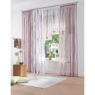 Gardine OTTO HOME "Dimona" Gr. 2, grau (weiß, taupe), B:140cm H:175cm, Voile, Polyester, Gardinen, Gardine, 2er-Set, Bestseller, Polyester, Wellen
