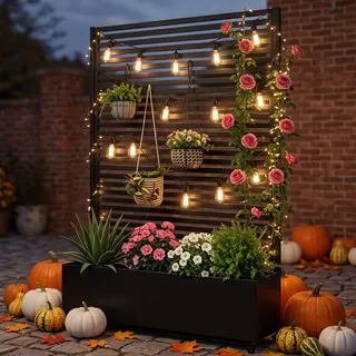 Hochbeet aus Metall mit Rad, Pflanzkasten aus Metall für den Außenbereich mit Spalier, freistehender Pflanzkasten mit Sichtschutz für den Außenbereich für Garten, Terrasse, Balkon