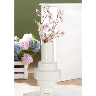 GILDE Vase Antas Keramik weiß glänzend Höhe 35 cm Durchmesser 19 cm Dekoration Wohnaccessoire Geschenkidee Inneneinrichtung