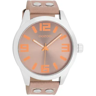 Oozoo Timepieces Herren Uhr in Silver/Braun| Armbanduhr Herren mit Lederarmband | Hochwertige Uhr für Männer | Edle Analog Herrenuhr (46mm Gehäuse) in rund C1088