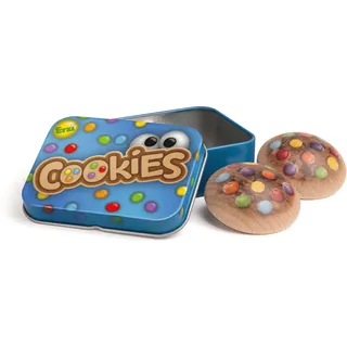 Erzi 13235 Cookies aus Holz in der Dose, Kaufladenartikel für Kinder, Rollenspiele