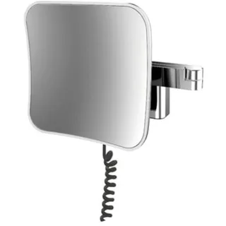 EMCO LED Rasier- und Kosmetikspiegel, Vergrößerung 5-fach, eckig, Doppelgelenkarm, Spiralkabel, Stecker, 109513351, Farbe: Schwarz
