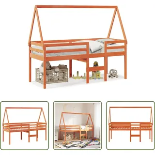 The Living Store Hochbett mit Dach Wachsbraun 80x200 cm Massivholz Kiefer - Braun