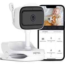 PetTec® Cam Feel Sensor - Überwachungskamera Innen für Haustiere & Babys mit App [HD+] - Haustierkamera Hundekamera mit Bewegungs- & Geräuscherkennung - Babyphone mit Kamera & Nachtsichtfunktion