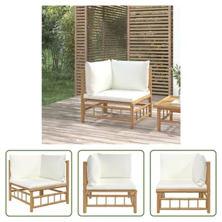 The Living Store Garten-Ecksofa mit Cremeweißen Kissen Bambus - Weiß