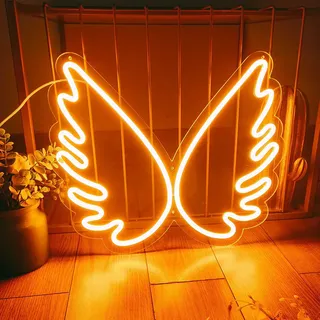 LED Neon Schild Engelsflügel Warmweiß 46x36cm - Wings Wanddeko für Fotowand & Schlafzimmer - Romantisch USB - Weiß