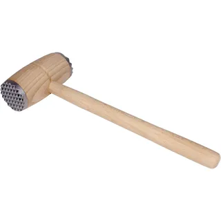 Fleischhammer aus Holz, Holz-Schnitzelklopfer, Doppelseitiger Fleischklopfer mit Aluminiumkopf, Runder Klopfhammer für Schnitzel und Rindfleisch, Buchenholz