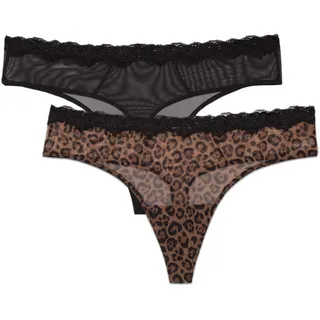 Smart & Sexy Damen Tanga-höschen aus Mesh und Spitze, Erhältlich in Multipackungen Tangahöschen, Klassischer Leopard/Schwarz, S