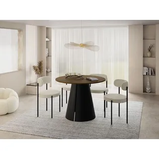 Esstisch Rund Ausziehbar im Loft-Stil – 120 bis 200 cm – Industrieller Platzsparender Tisch mit Schwarzen Konischem Metallbeinen für 6 bis 10 Personen, Esszimmer – Eiche Braun Rustikal - Dunkelbraun