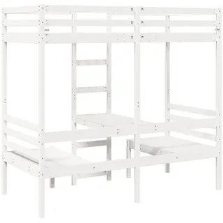 vidaXL Hochbett mit Schreibtisch & Stühlen Kiefer 90 x 200 cm weiß