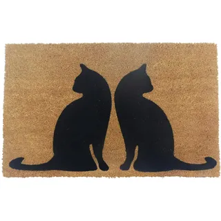 Relaxdays Fußmatte Kokos 80x50cm, Türvorleger Katzen, rutschfest, wetterfest, Fußabstreifer innen & außen, Natur/schwarz