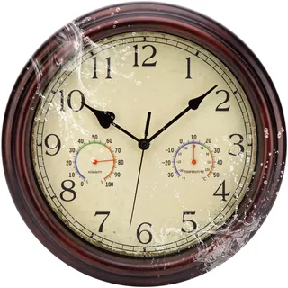 ACCSHINE Outdoor Wasserdicht Wanduhr Ohne Tickgeräusche 30cm Vintage | Uhr Mit Thermometer und Hygrometer Anzeige Wanduhr Lautlos Quarz Batteriebetrieben Groß Deko Garten Wand für Küche Badezimmer
