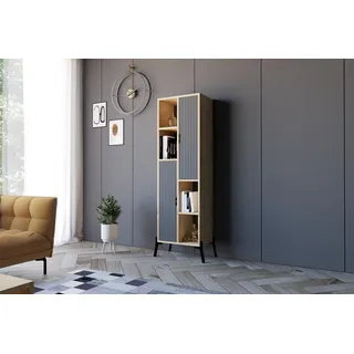 Hanah Home Industrial Bookshelf with Iron Legs, Sapphire Oak & Anthracite, 48.2 x 160 x 30 cm | 100% Melamine Coated, 18 mm Thick | Stylish Storage Solution for Modern Spaces