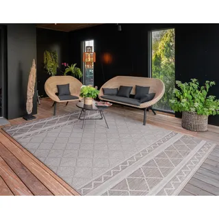 Outdoor Teppich Flachgewebe modern Boho Ethno wetterfest Außenbereich Grösse 80 cm Rund - Beige