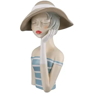 Gilde Deko Skulptur Figur Lady - mit Hut rote Lippen - Dekoration Badezimmer Wohnzimmr - Höhe 32 cm - blau weiß Creme