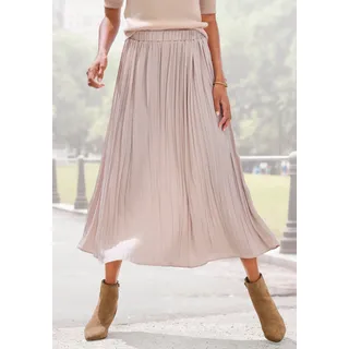 Maxirock LASCANA, Damen, Gr. 46, beige (champagner), Web, Obermaterial: 100% Polyester, unifarben, figurumspielend knöchellang, Röcke Maxirock, mit Plisseefalten, edel glänzende Ware, Topseller
