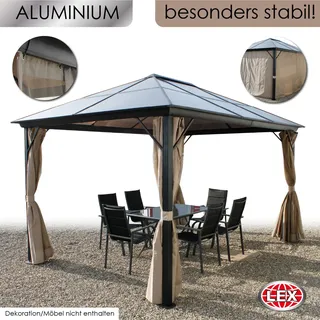XXL Luxus Pavillon 3x4 m Alu Gartenpavillon Gartenzelt Hardtop inkl. Seitenteile