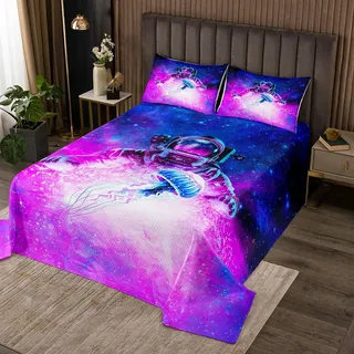 richhome Qualle Tagesdecke Bettüberwurf Steppdecke,Lila leuchtende Meereskreatur Bed Cover/Sofa Cover Patchwork,Sternengalaxie mit Nebel Softest Bettüberwurf Gesteppte Decke 3St,240x260