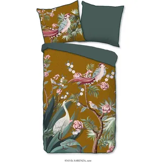 Descanso Bettwäsche mit einer biese und Blumen - 135x200 cm - 100% Bio Baumwolle - Ocker