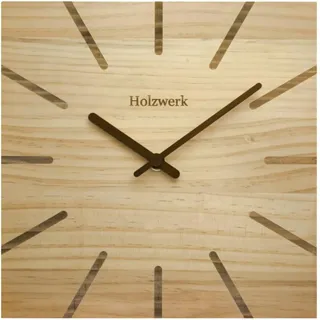 Holzwerk EBERSBERG Natur Holz Wanduhr Holz-Uhr Eckig Vintage laufleises Uhrwerk ohne Tickgeräusche Buche nahezu lautlos aus handgefertigtem Massivholz Natur 25 cm (HWN.Buche.)