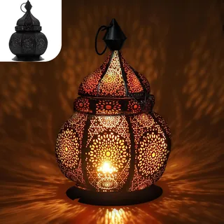 Gadgy Orientalische Lampe Metall - Marokkanisches Lampe mit Schatteneffekt - Orientalische Laterne handgemacht 26 cm ideal als Balkon-Deko - Ramadan Dekoration Windlicht innen und außen