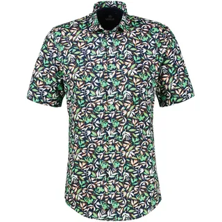 Kurzarmhemd LERROS "1/2 Hemd floral bedruckt, grosse Größen", Herren, Gr. 4XL, extraweit, bunt (mint water), 100% Baumwolle, Hemden Kurzarmhemd