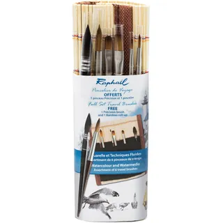 Raphael Precision & SoftAqua Mini-Reisepinsel-Set, Bambus, rund 0, rund 2, flach 0, flach 2, Filbert 1, Mop 4, Natur