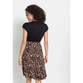 Jerseykleid LASCANA, Damen, Gr. 40, N-Gr, schwarz (schwarz, leo, bedruckt), Jersey, Obermaterial: 100% Viskose, bedruckt, figurumspielend kniefrei, Rundhals, Kleider Jerseykleid, mit Gummibund und Rüschenkante in der Taille, Leoprint