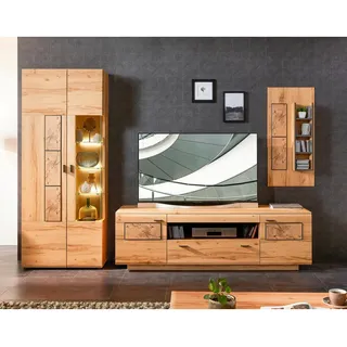 Xora Wohnwand , Graphitfarben, Buchefarben , Metall , 15 Fächer , 299x201x47 cm , Beimöbel erhältlich , Wohnzimmer, Wohnwände, Komplette Wohnwände